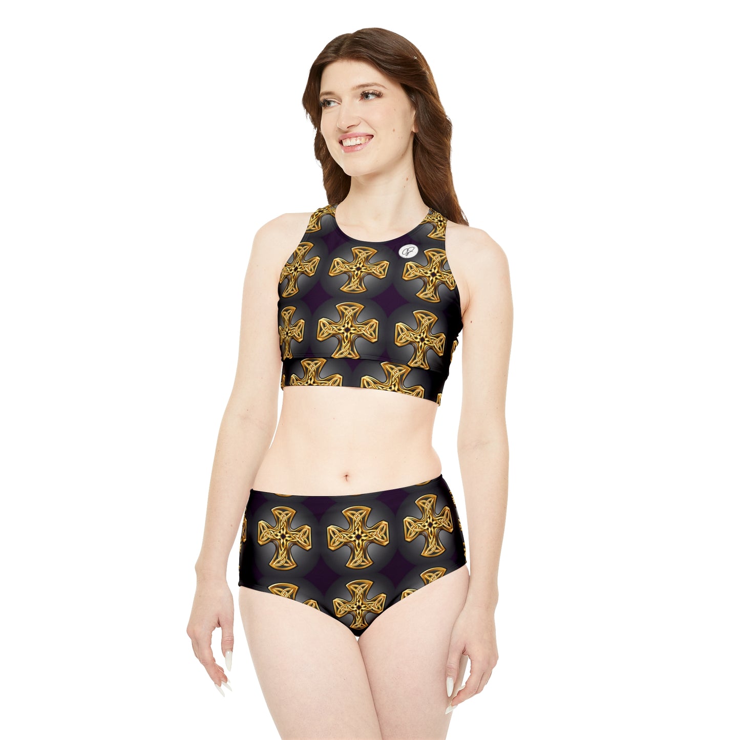 Women's Black Swim Suit with Gold Cross